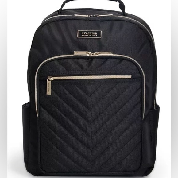 Kenneth Cole REACTION Women Chelsea Chevron 15" Laptop Tablet Backpack, Black - Picture 1 of 12